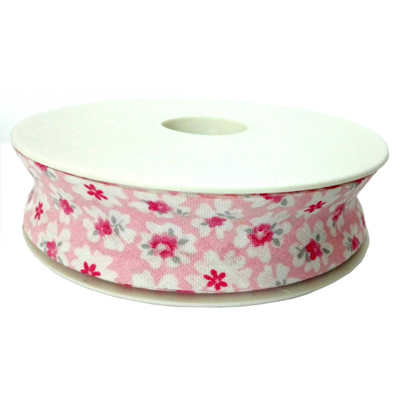 Nastro Sbieco in Cotone - Altezza 25mm - Fiori Rosa